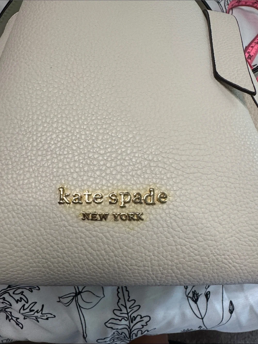 kate spade Cream Pebbled Leather Shoulder Bag with Black Trim